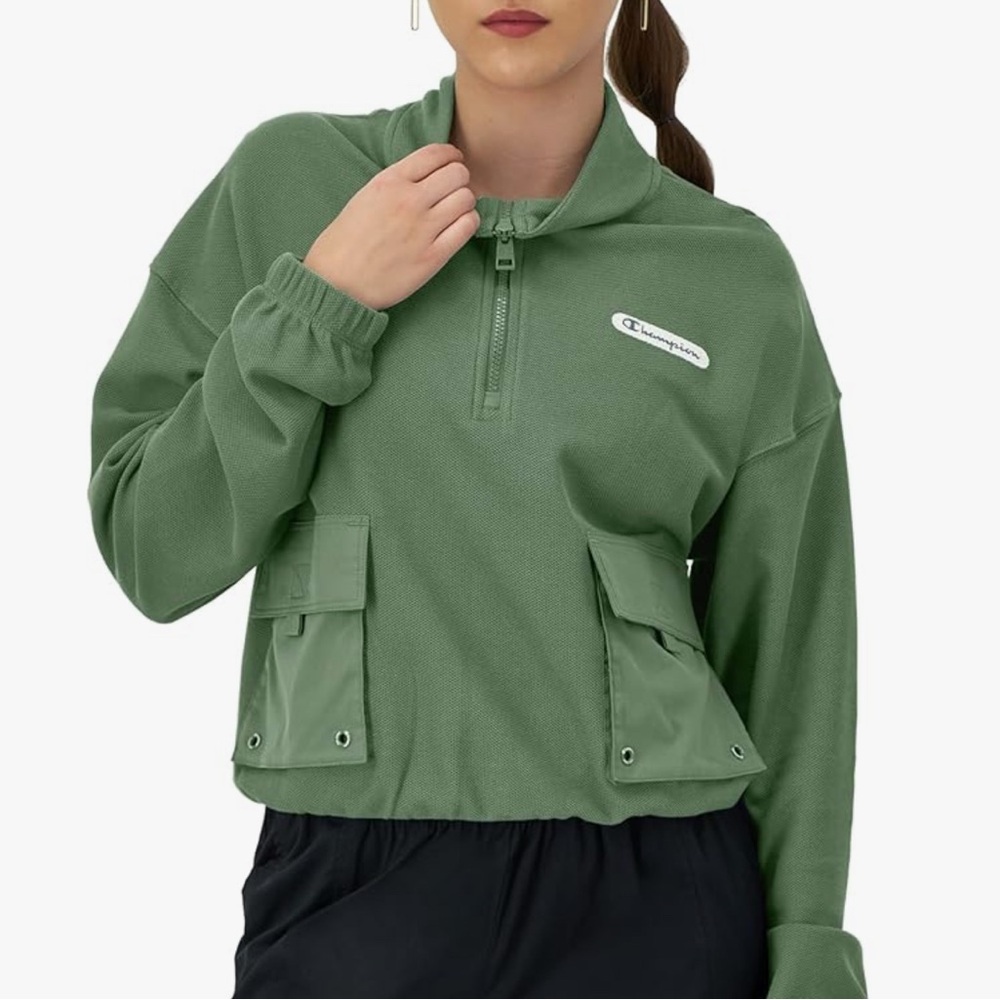 Champion Campus Pique 1/4-Zip Pullover Color: Nurture Green Womens Size M